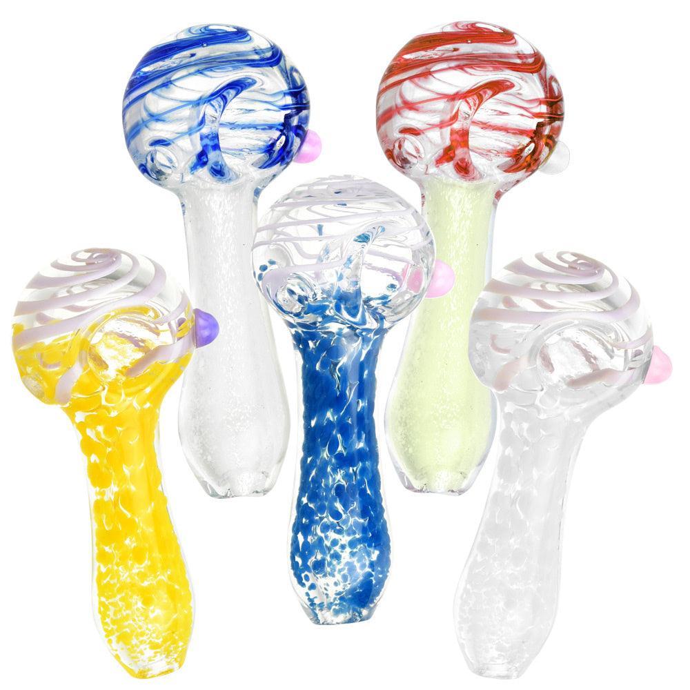 Swirled and Fritted Spoon Pipe - 3.5" / Colors Vary - SmokeWeed.com