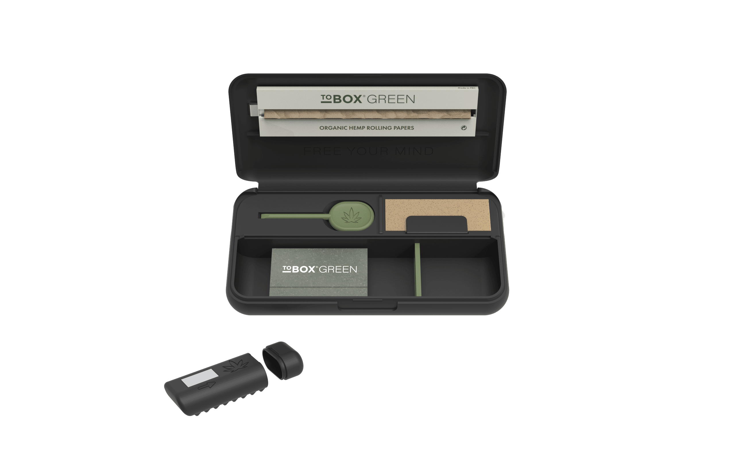 Tobox Green All-In-One Pocket Size Smell-Proof Stash Box Rolling Kit - SmokeWeed.com