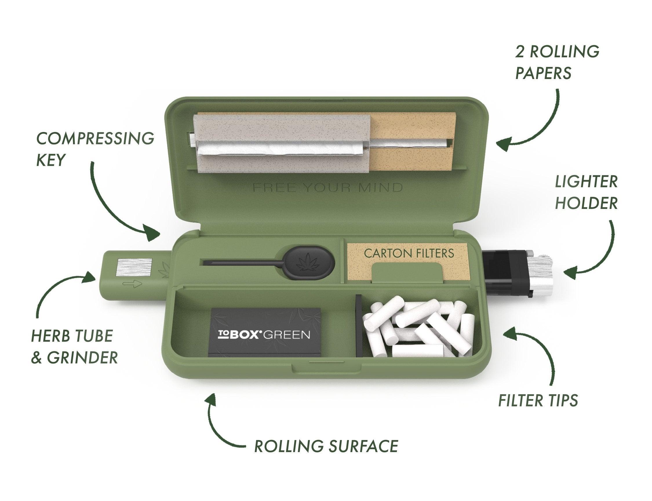 Tobox Green All-In-One Pocket Size Smell-Proof Stash Box Rolling Kit - SmokeWeed.com