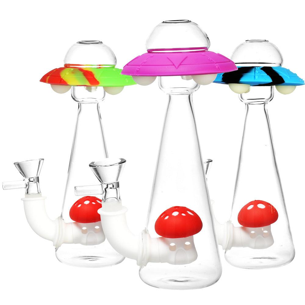 UFO Glass & Silicone GID Water Pipe - 7"/14mm F/Colors Vary - SmokeWeed.com