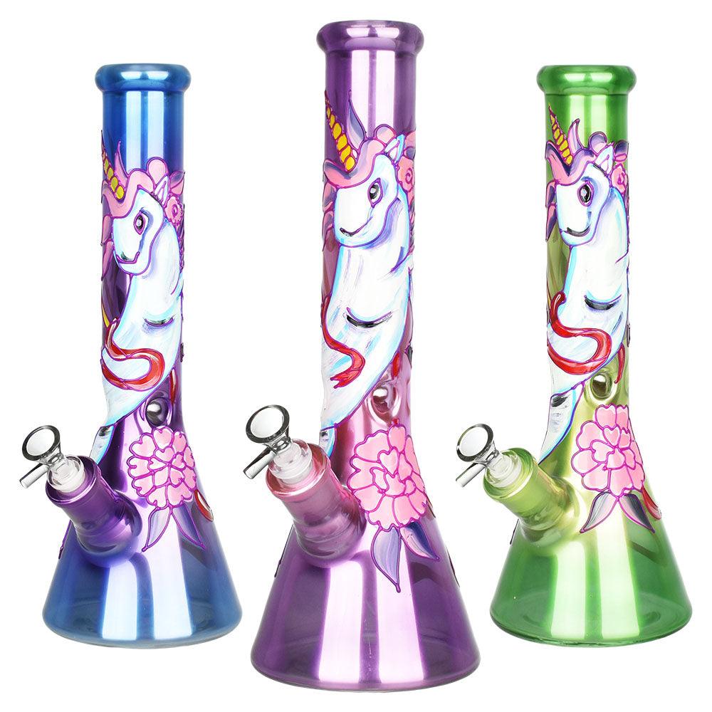 Unicorn Glow Beaker Water Pipe | 13.5" | 14mm F - SmokeWeed.com