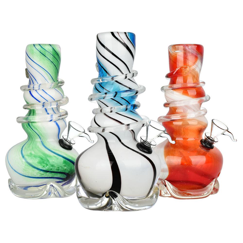 Vivid Vase Striped Soft Glass Water Pipe - 8" / Colors Vary - SmokeWeed.com