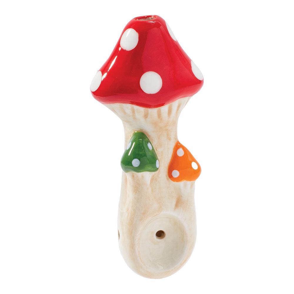 Wacky Bowlz Tri Mushroom Ceramic Pipe - 4" - SmokeWeed.com