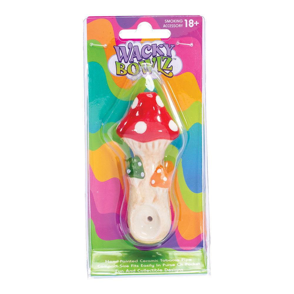 Wacky Bowlz Tri Mushroom Ceramic Pipe - 4" - SmokeWeed.com