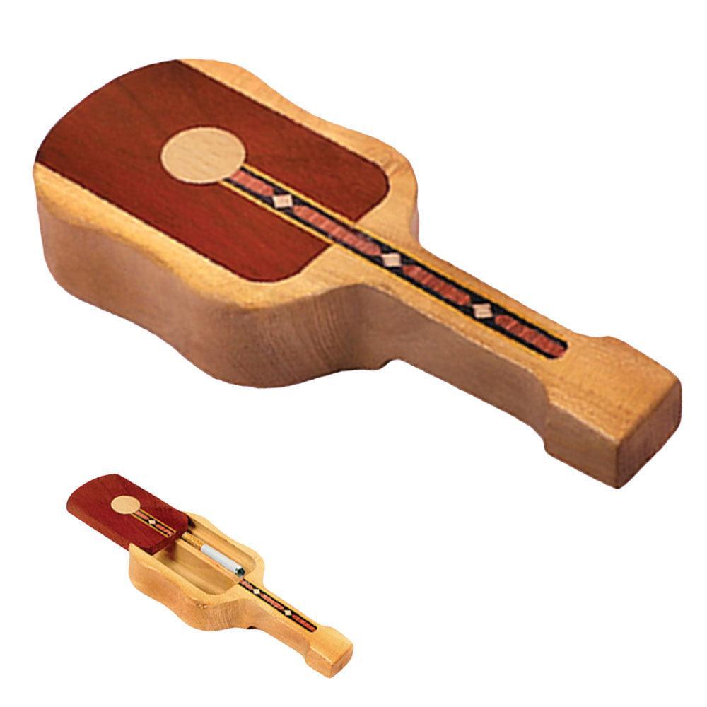 Wood Guitar Dugout w/ Magnetic Lock Slide Lid - SmokeWeed.com