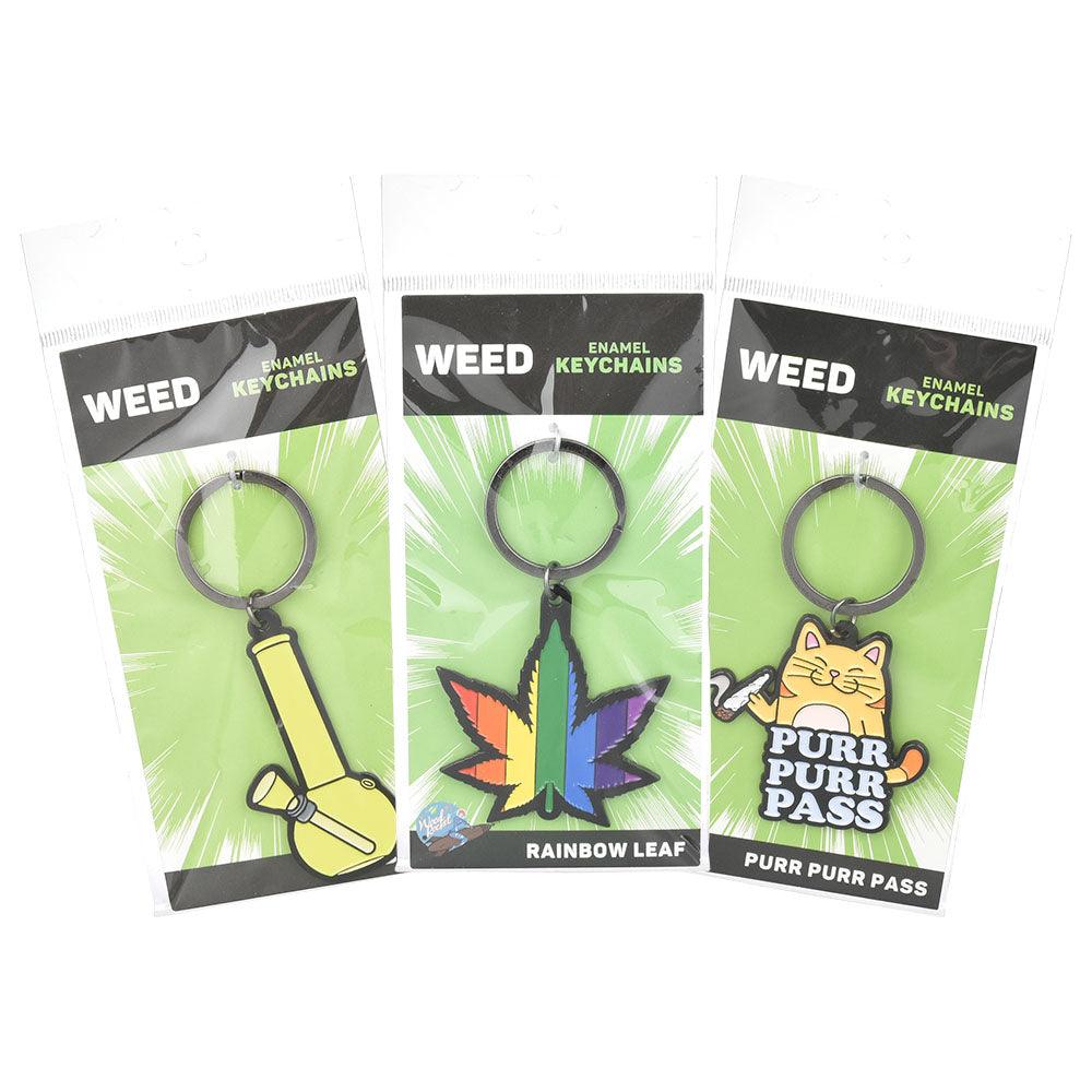 Wood Rocket Hemp Enamel Keychains - Assorted Designs 36PC DISPLAY - - SmokeWeed.com