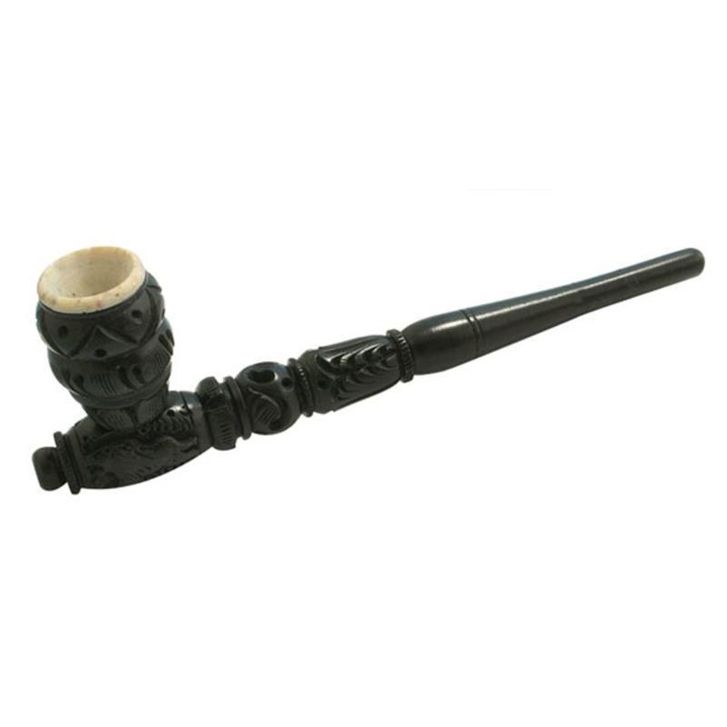 Wooden Pipe w/ Wood & Stone Bowl | 8 Inch - SmokeWeed.com