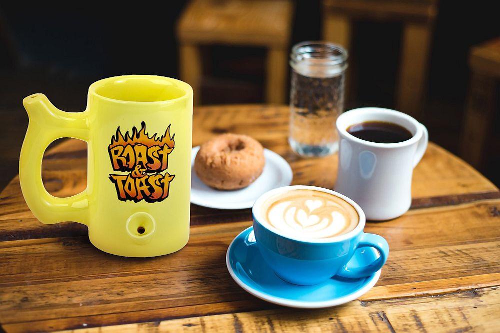 Yellow Roast & toast mug with flames - SmokeWeed.com